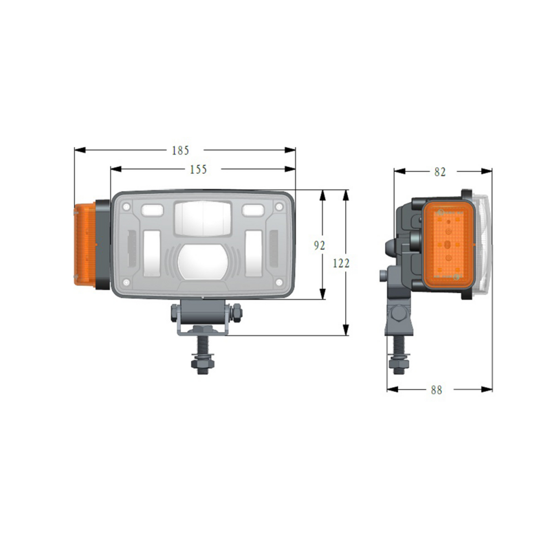 Proiettore a LED 10-30 V con freccia movibile e 4 posizioni di montaggio