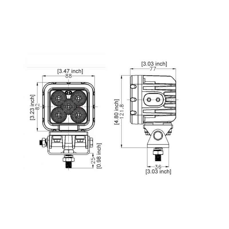 Faro lavoro LED quadrato 10-30V, 50W, 4200LM, 5 LED, raggio ampio/largo
