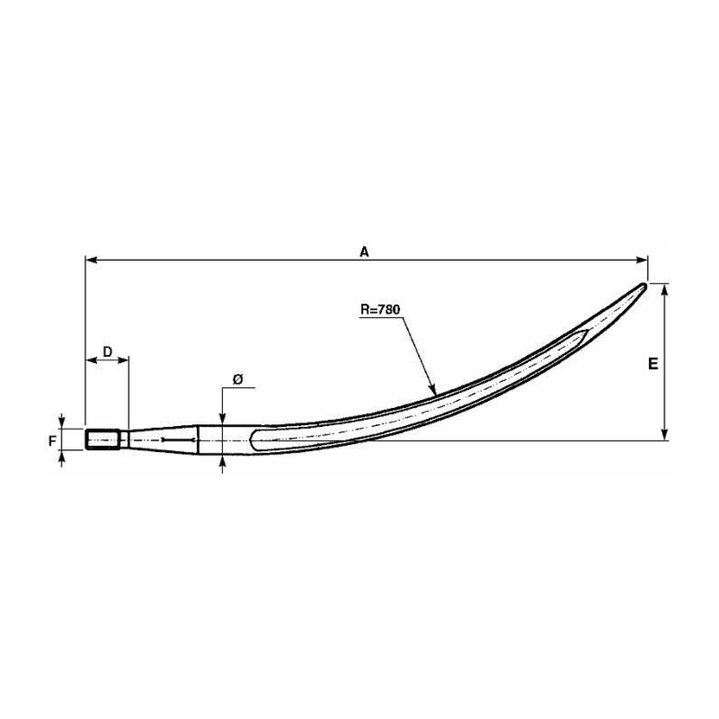 PUNTA CURVA PER FORCA LETAME Ø 36x600 MM