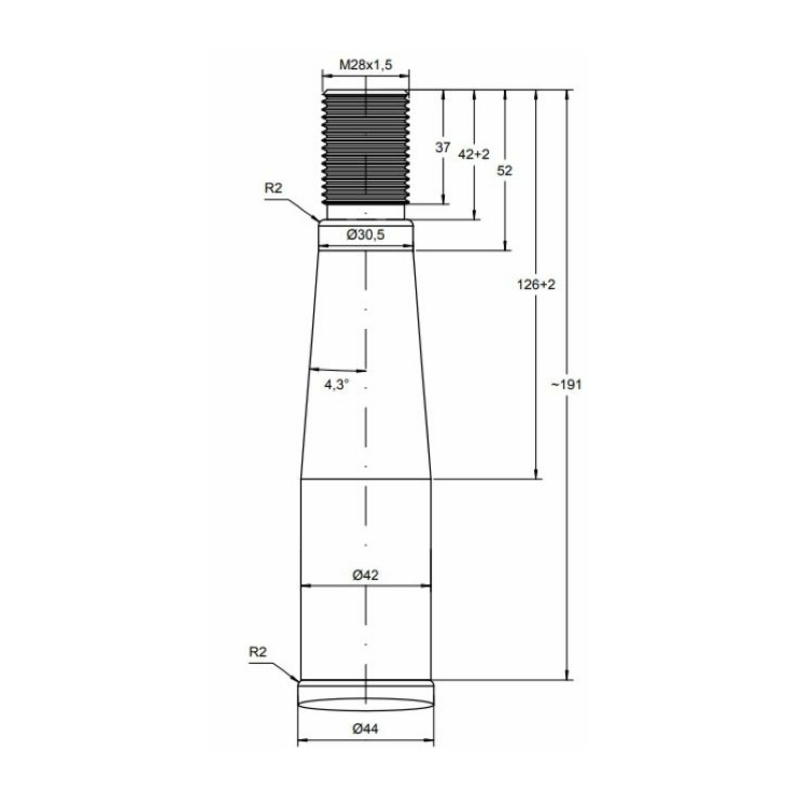 PUNTA FILETTATA PER CARICATORE FRONTALE Ø 42x810 MM