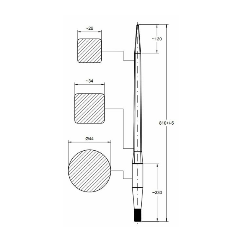 PUNTA FILETTATA PER CARICATORE FRONTALE Ø 42x810 MM