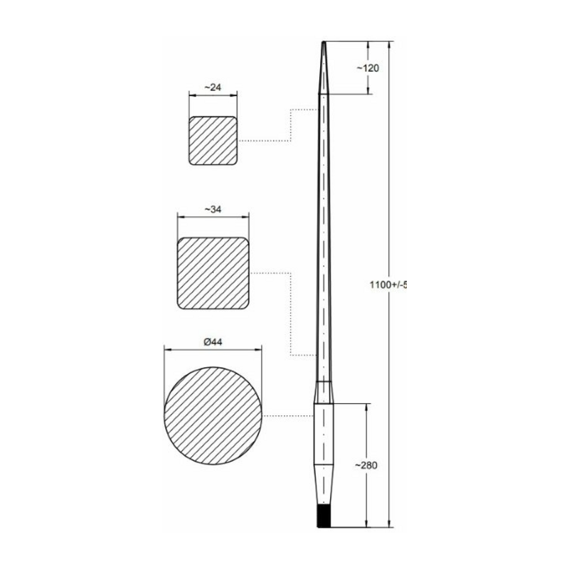 PUNTA FILETTATA CARICAMENTO FRONTALE Ø 42x1100 MM