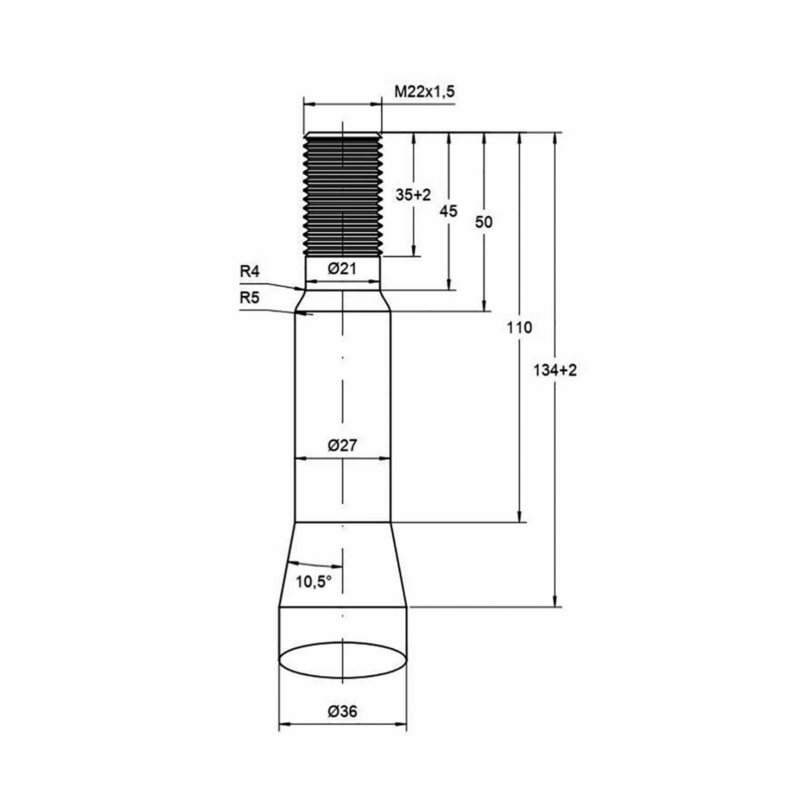 PUNTA PIEGATA PER FORCA LETAME Ø 36x815 MM, FILETTO M22