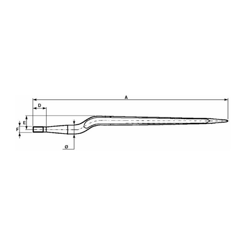 PUNTA PIEGATA PER FORCA LETAME Ø 36x815 MM, FILETTO M22