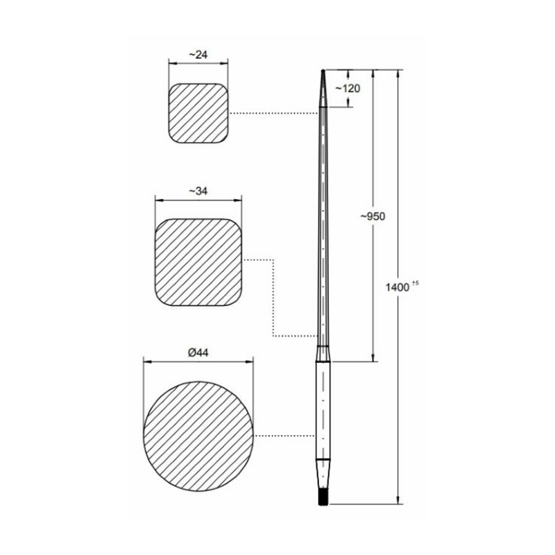 PUNTA FILETTATA PER CARICATORE FRONTALE Ø 42x1400 MM