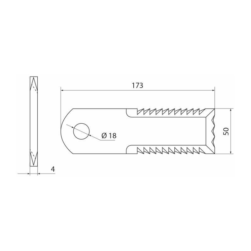 COLTELLO TRINCIAPAGLIA 173X50X4, ø FORO 18MM