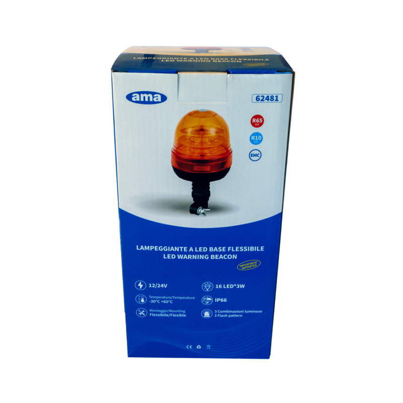 Lampeggiante a LED 12-24V base ad asta flessibile, 24 LED, 16W, IP67