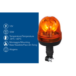 Girofaro alogeno 12V base ad asta flessibile, 55W, IP66