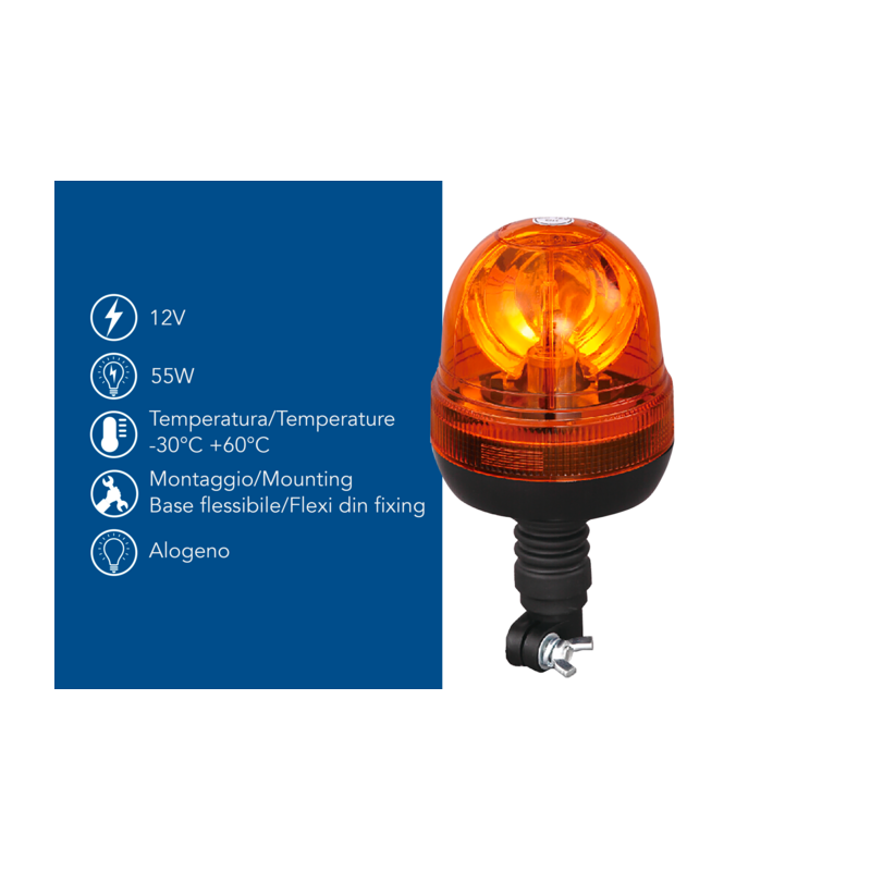 Girofaro alogeno 12V base ad asta flessibile, 55W, IP66