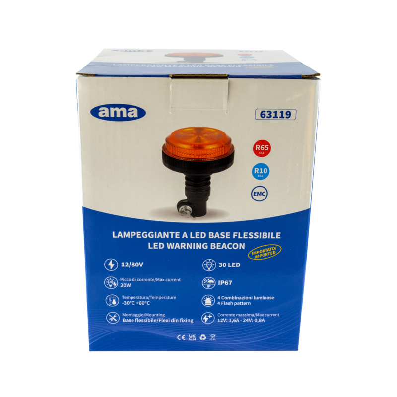 Lampeggiante a LED 12-24V, base ad asta flessibile, 30 LED, IP67