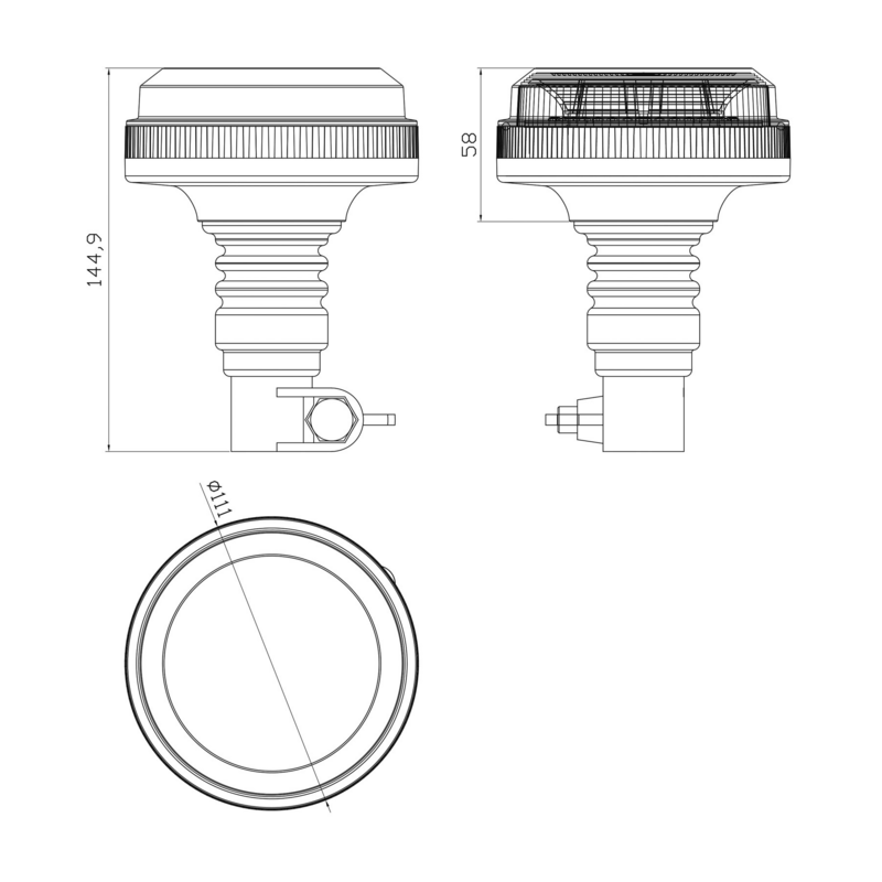 Lampeggiante a LED 12-24V, base ad asta flessibile, 30 LED, IP67