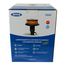 Lampeggiante a LED 12-24V, base ad asta flessibile, 18 LED, IP67