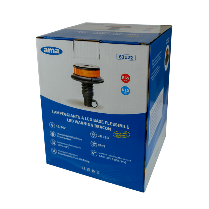 Lampeggiante a LED 12-24V, base ad asta flessibile, 18 LED, IP67