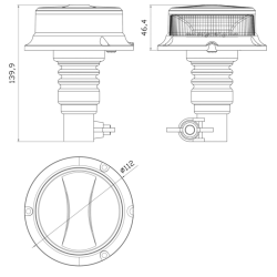 Lampeggiante a LED 12-24V, base ad asta flessibile, 18 LED, IP67