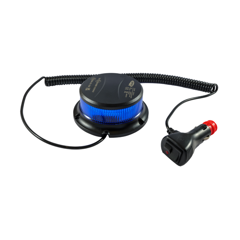 Lampeggiante con LED e calotta blu 12-24V, base magnetica, 18 LED, IP67.