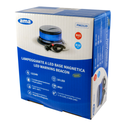 Lampeggiante con LED e calotta blu 12-24V, base magnetica, 18 LED, IP67.
