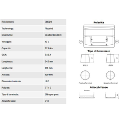 BATTERIA 62AH,540A,242X175X190 DX