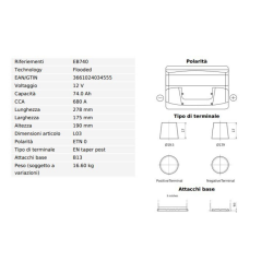 BATTERIA 74AH,680A,278X175X190 DX