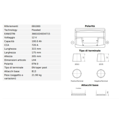 BATTERIA 100 AH, 720A, 315X175X205, DX
