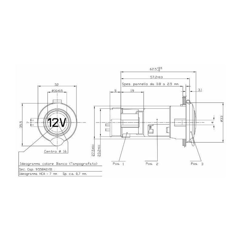 Presa bipolare 12V in alluminio per spinotto accendisigari