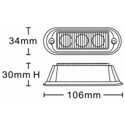 Luce di segnalazione 3 LED arancio, 12-24V, 9W, IP67