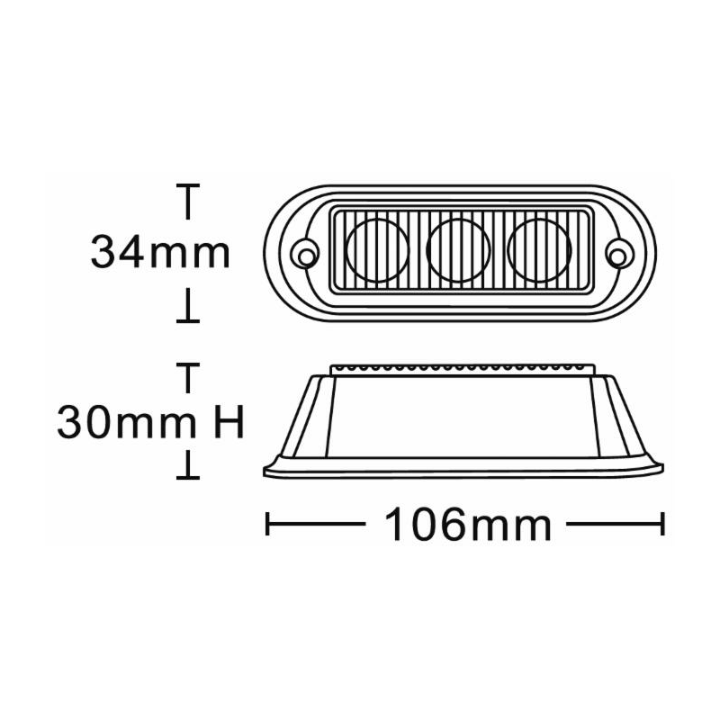 Luce di segnalazione 3 LED arancio, 12-24V, 9W, IP67