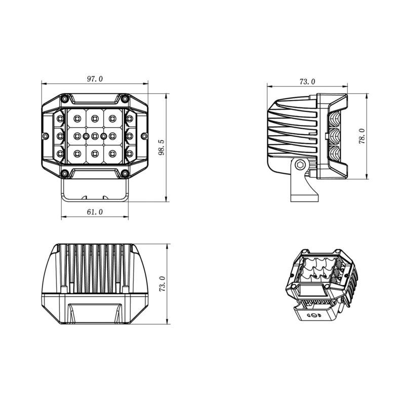Faro da lavoro LED rettangolare, 10-30V, 2850LM, raggio COMBO