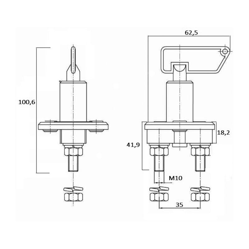 Interruttore staccabatteria 12-24V 100A