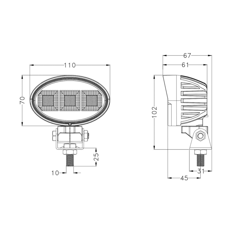 Faro lavoro LED 10-30V DC, 60W, 4620 LM. Fascio di luce ampio, 60 LED