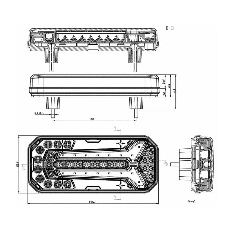Fanale posteriore LED dx/sx 12-24V 235,6x40,4x103,6 mm con freccia dinamica