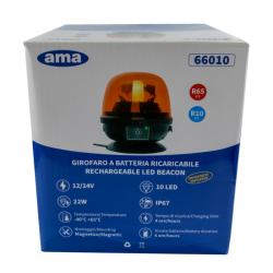Lampeggiante LED magnetico a batteria  12-24V, 22W, IP67, 10 LED. Autonomia batteria 6 ore