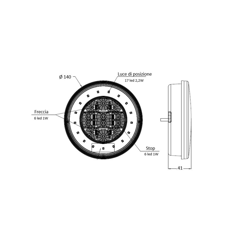 Fanale posteriore LED dx/sx 12-24V Ø 140mm