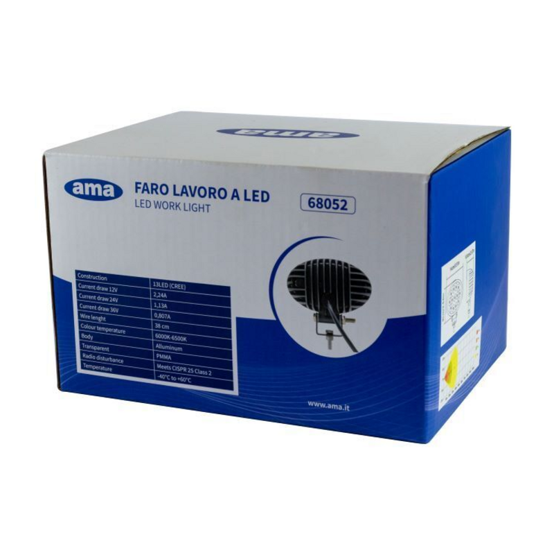 Faro lavoro led ovale 10-36V DC, 39W, 3120LM, 13 LED, raggio ampio/largo (90°)