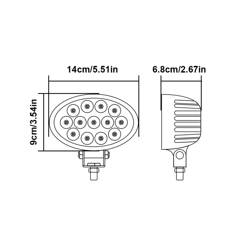 Faro lavoro led ovale 10-36V DC, 39W, 3120LM, 13 LED, raggio ampio/largo (90°)