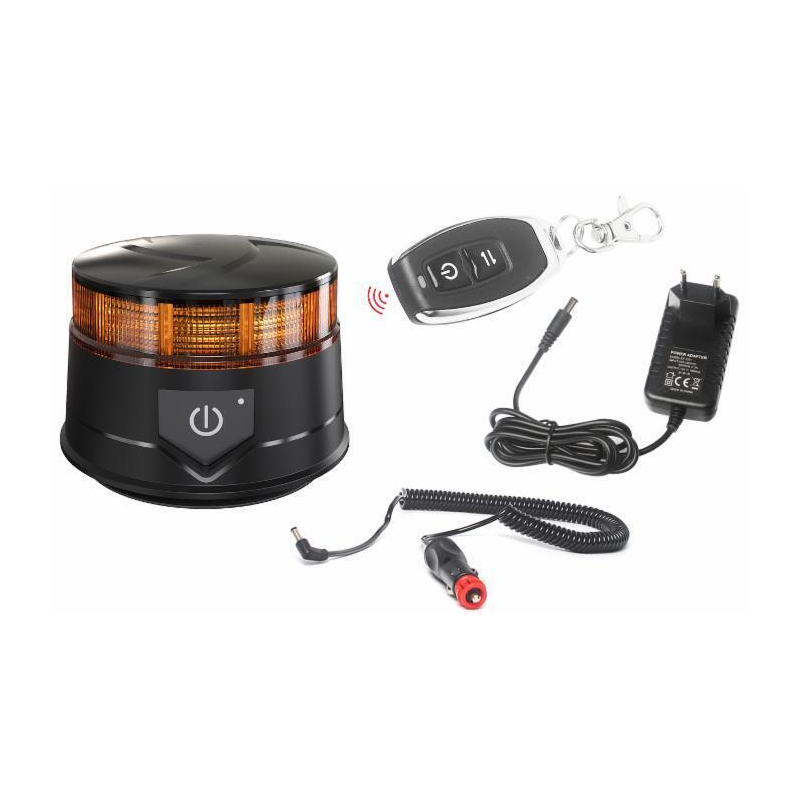 Lampeggiante magnetico LED a batteria e telecomando 12-24V, 19W, IP67, 30 LED. Autonomia batteria 6,5 ore.