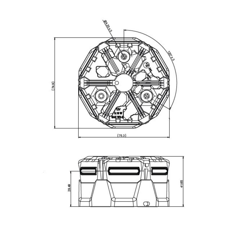 Lampeggiante a LED 12V, base magnetica, 36 LED, IP67.