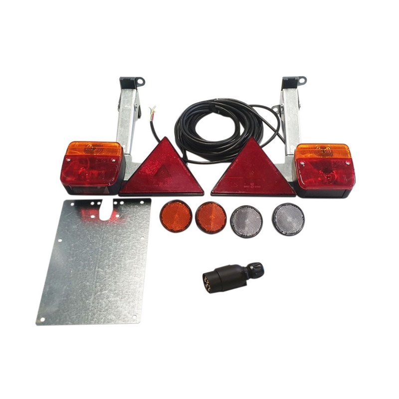 KIT LUCI POSETRIORI ALOGENE CON TRIANGOLI, PORTATARGA E STAFFE VERTICALI RIBALTABILI A SCATTO, CAVI 7,5 M + 2,5 M