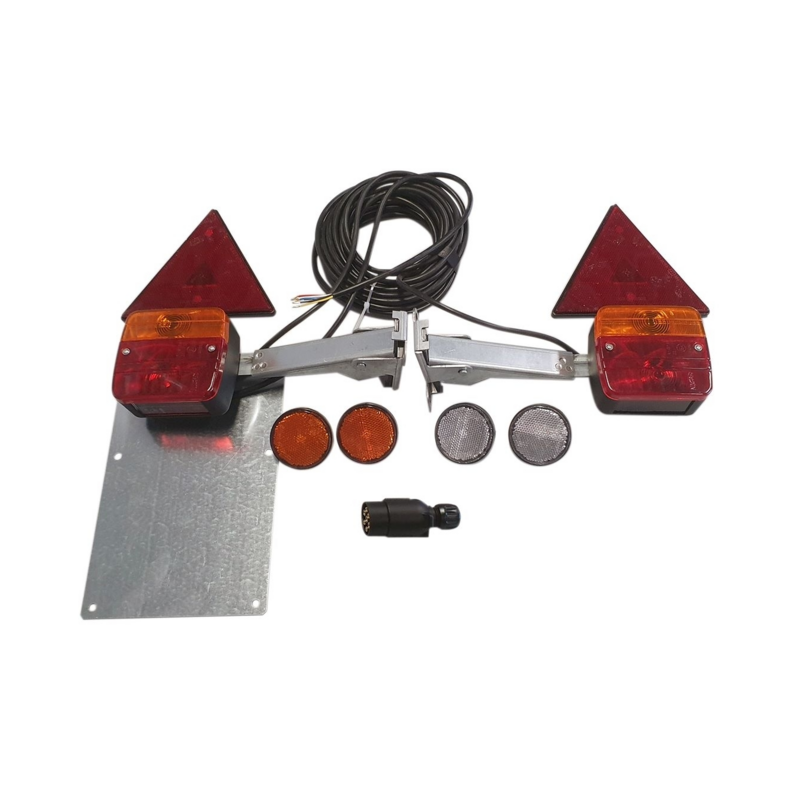 KIT LUCI POSETRIORI ALOGENE CON TRIANGOLI, PORTATARGA E STAFFE ORIZZONTALI RIBALTABILI A SCATTO, CAVI 7,5 M + 2,5 M