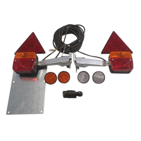 KIT LUCI POSETRIORI ALOGENE CON TRIANGOLI, PORTATARGA E STAFFE ORIZZONTALI RIBALTABILI A SCATTO, CAVI 7,5 M + 2,5 M