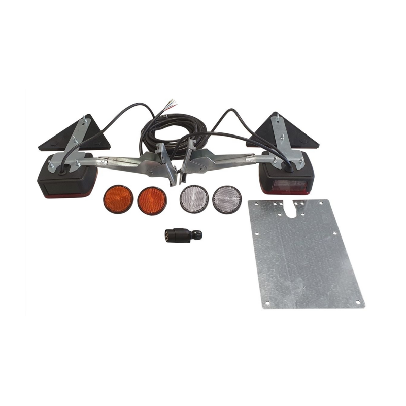 KIT LUCI POSETRIORI ALOGENE CON TRIANGOLI, PORTATARGA E STAFFE ORIZZONTALI RIBALTABILI A SCATTO, CAVI 7,5 M + 2,5 M