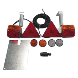 KIT LUCI POSETRIORI ALOGENE CON TRIANGOLI, PORTATARGA E STAFFE ORIZZONTALI RIBALTABILI A MOLLA, CAVI 7,5 M + 2,5 M