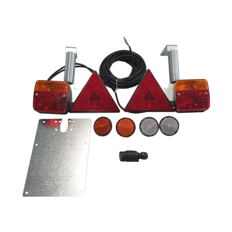 KIT LUCI POSETRIORI ALOGENE CON TRIANGOLI, PORTATARGA E STAFFE ORIZZONTALI RIBALTABILI A MOLLA, CAVI 7,5 M + 2,5 M