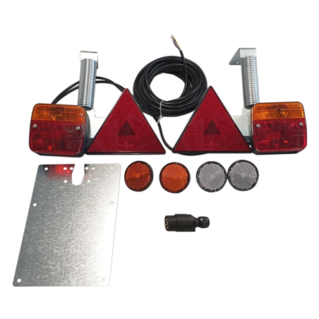 KIT LUCI POSETRIORI ALOGENE CON TRIANGOLI, PORTATARGA E STAFFE ORIZZONTALI RIBALTABILI A MOLLA, CAVI 7,5 M + 2,5 M