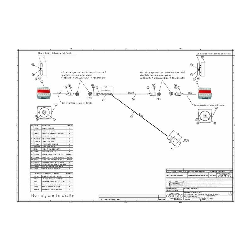 KIT LUCI POSTERIORI LED CON MAGNETE, CAVO 7,6 M + 2,5 M CON CAVI CONNETTORIZZATI SEPARABILI
