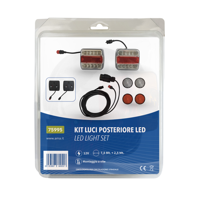 KIT LUCI POSTERIORI LED CON MAGNETE, CAVO 7,6 M + 2,5 M CON CAVI CONNETTORIZZATI SEPARABILI