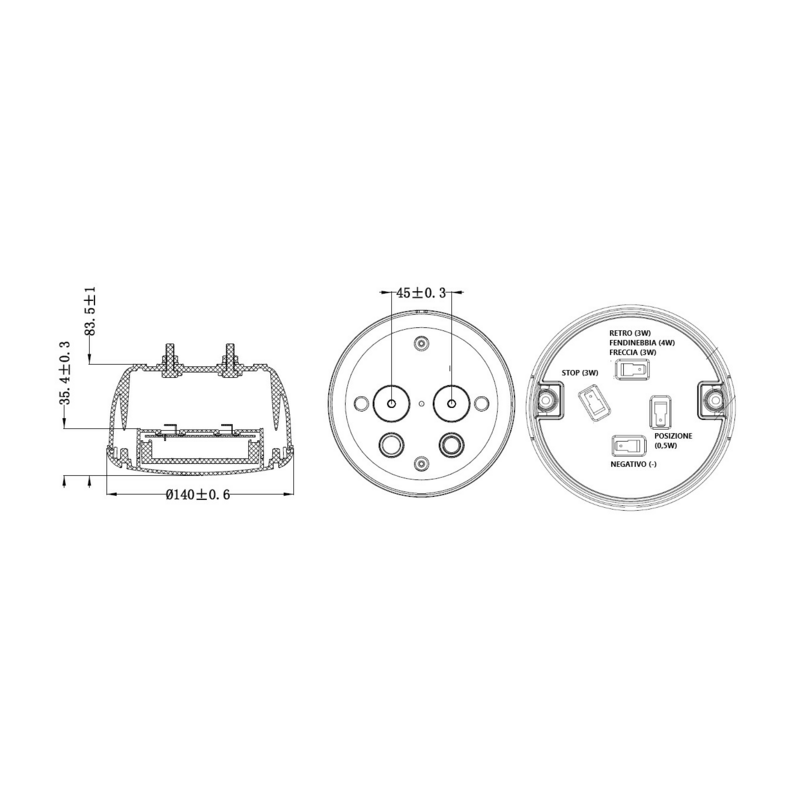 Fanale posteriore LED dx/sx 12-24V Ø 140 mm.
