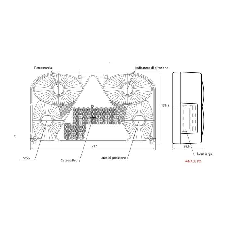 Fanale posteriore alogeno dx 237x58,6x135,5 mm