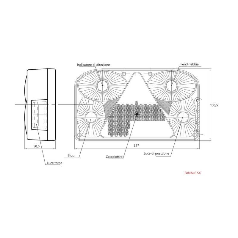 Fanale posteriore alogeno sx 237x58,6x135,5 mm