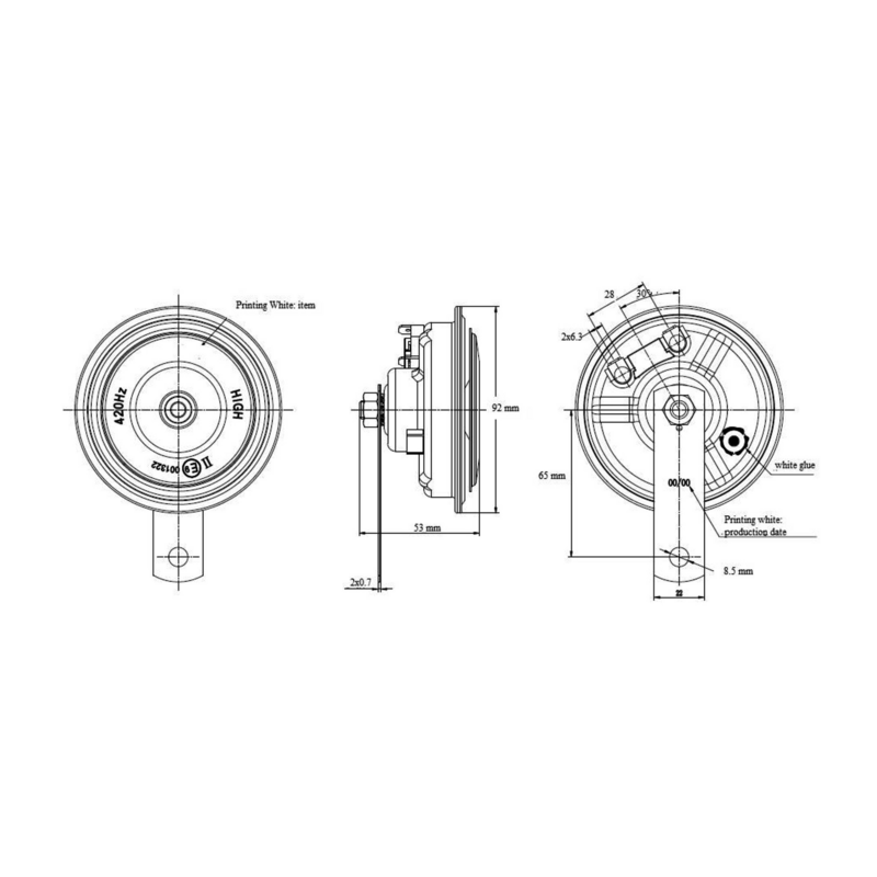 Avvisatore acustico elettromagnetico a disco Ø 92 mm 12V 105~118dB