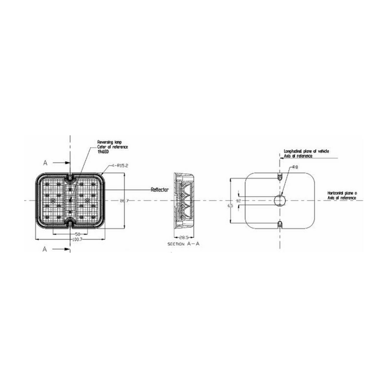 Fanale posteriore retromarcia LED 12V 100,7x28,5x80,7 mm